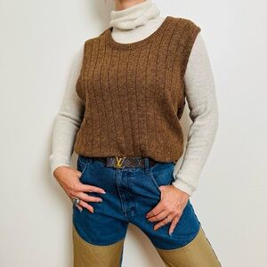Vintage Puritan Brown Sweater Vest 100% Wool Knit